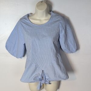 Gibson Striped Asymmetric Peplum Top